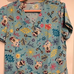 Green Town Printed Scrub Top